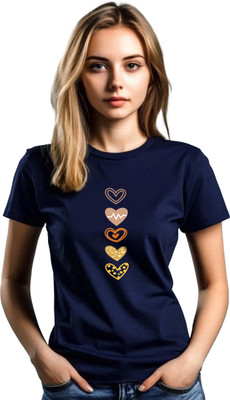 JEDFER Graphic Print, Printed Women Round Neck Navy Blue T-Shirt