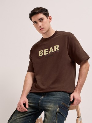 THE BEAR HOUSE Graphic Print Men Round Neck Brown T-Shirt