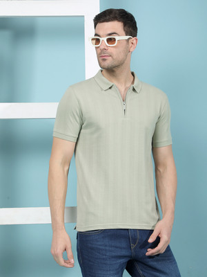 CRIMSOUNE CLUB Striped Men Polo Neck Green T-Shirt