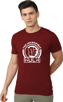 OrrganicChics Printed Men Round Neck Maroon T-Shirt