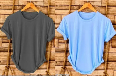 Aditi Fashion Solid Men Round Neck Reversible Blue T-Shirt