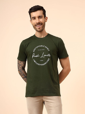 CANTABIL Printed Men Round Neck Green T-Shirt