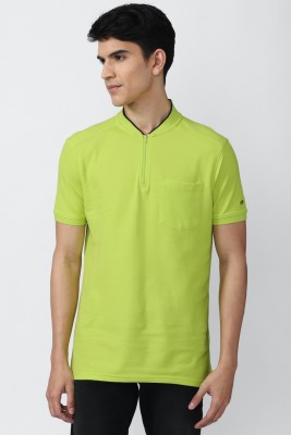 PETER ENGLAND Solid Men Mandarin Collar Green T-Shirt