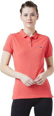 PERF Solid Women Polo Neck Red T-Shirt