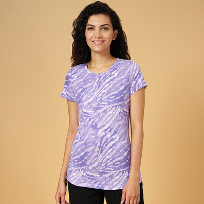 Ajile By Pantaloons Printed Women Round Neck Purple T-Shirt