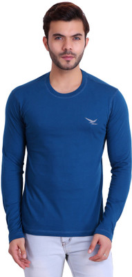 Hiflyers Self Design Men Round Neck Blue T-Shirt