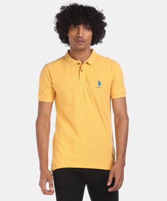 U.S. POLO ASSN. Solid Men Polo Neck Yellow T-Shirt