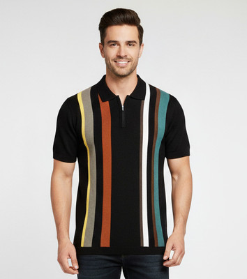 KG FASHION Striped Men Zip Neck Reversible Multicolor T-Shirt