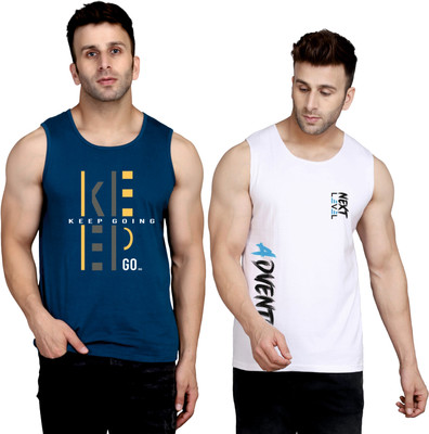 SLOWLORIS Printed, Typography Men Round Neck Dark Blue, White T-Shirt
