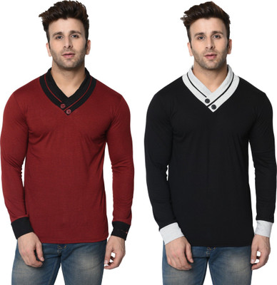 Adorbs Trend Solid Men Shawl Neck White T-Shirt