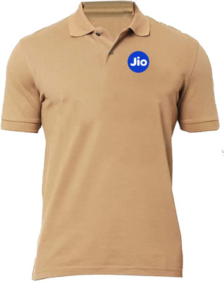 GoobyDooby Solid, Printed Couple Polo Neck Beige T-Shirt