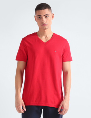 TOMMY HILFIGER Solid Men Round Neck Red T-Shirt