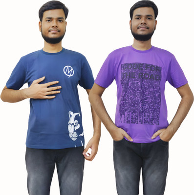 Mineset Fashion Printed, Graphic Print Men Round Neck Purple, Dark Blue T-Shirt