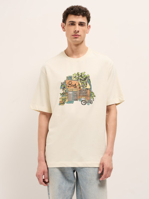 THE BEAR HOUSE Printed Men Crew Neck Beige T-Shirt