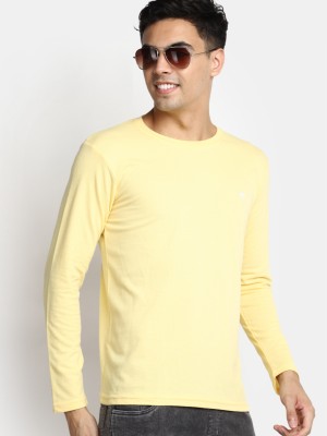 V-MART Solid Men Round Neck Yellow T-Shirt