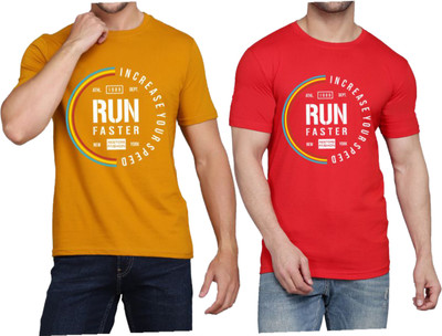 WOOSTRO Printed Men Round Neck Brown, Red T-Shirt