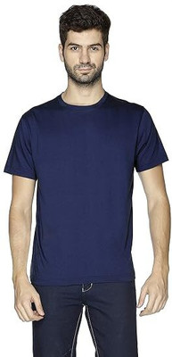 Comio Solid Men Round Neck Navy Blue T-Shirt