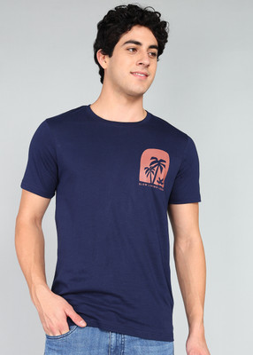 WROGN Solid Men Crew Neck Blue T-Shirt