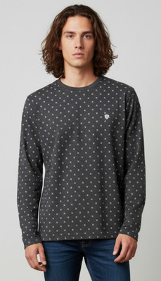 SAND PIPER Printed Men Round Neck Black T-Shirt