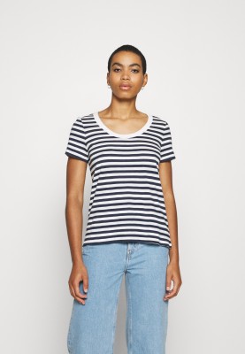 miniPRICE Striped Women Round Neck Dark Blue, White T-Shirt