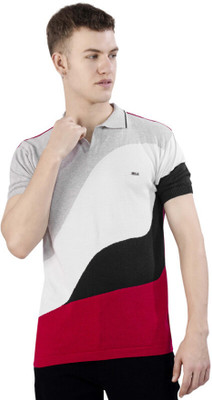 french crown Striped Men Polo Neck Grey T-Shirt