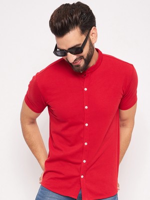 GETGOLF Solid Men Mandarin Collar Red T-Shirt