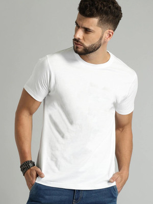 Fabicoo Solid Men Round Neck White T-Shirt