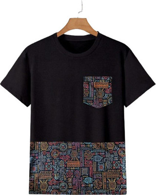 TANNU FAB Printed, Colorblock Men Round Neck Black T-Shirt