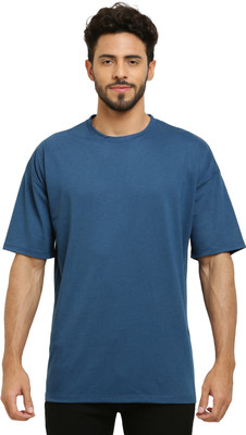 CANIDAE Solid Men Round Neck Dark Blue T-Shirt