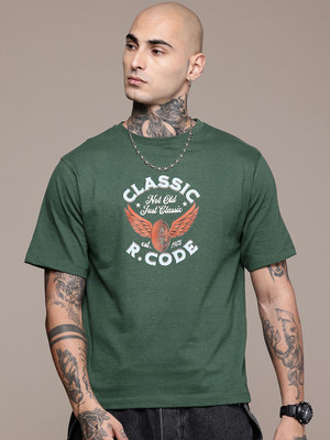 R.Code by The Roadster Life Co. Printed Men Round Neck Dark Green T-Shirt