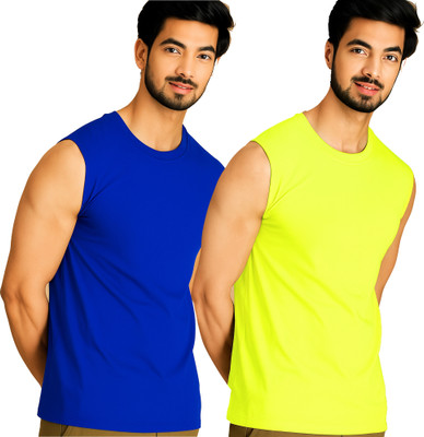 Moordale Solid Men Round Neck Dark Blue, Green T-Shirt