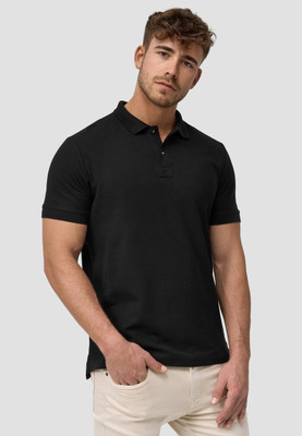 RIDHUDEE Solid Men Polo Neck Black T-Shirt