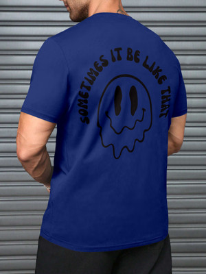 Triptee Printed Men Round Neck Dark Blue T-Shirt