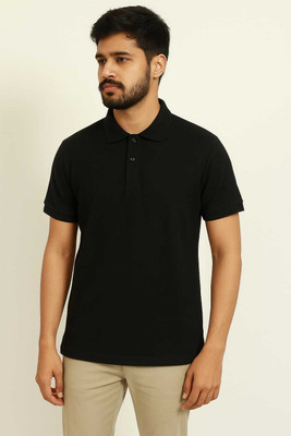 AGG Solid Men Polo Neck Black T-Shirt