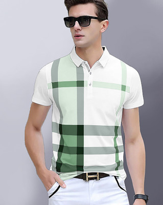 AUSK Striped Men Polo Neck White, Light Green T-Shirt