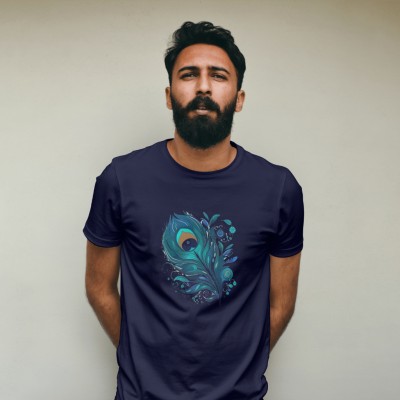 Mornak Printed Men Round Neck Blue T-Shirt