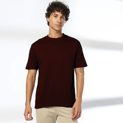 SONI BROS Solid Men Round Neck Brown T-Shirt