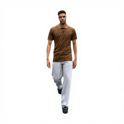 FASOZ Printed Men Polo Neck Brown, Multicolor T-Shirt