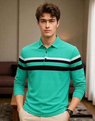 Teezler Solid Men Polo Neck Green T-Shirt