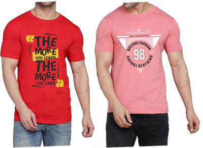 WOOSTRO Graphic Print Men Round Neck Red, Pink T-Shirt
