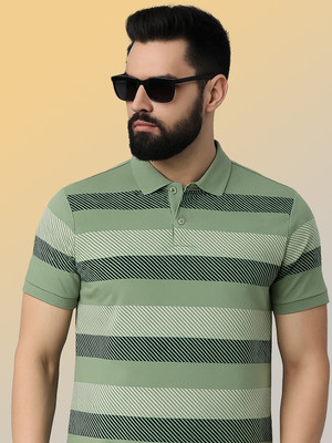 SINDHIGARMENT Striped Men Polo Neck Light Green T-Shirt