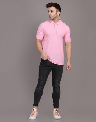 Remium Solid Men Polo Neck Pink T-Shirt