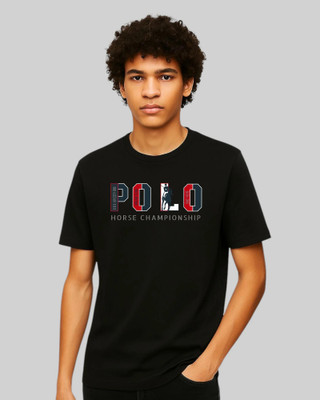 Droplet Printed Men Round Neck Black T-Shirt