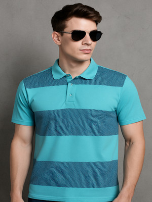 Hushbucks Colorblock Men Polo Neck Blue T-Shirt