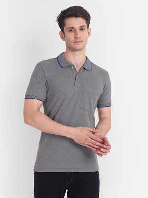 Arvind Garments Solid Men Polo Neck Grey T-Shirt