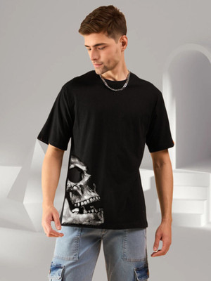 dos herman Self Design Men Round Neck Black T-Shirt