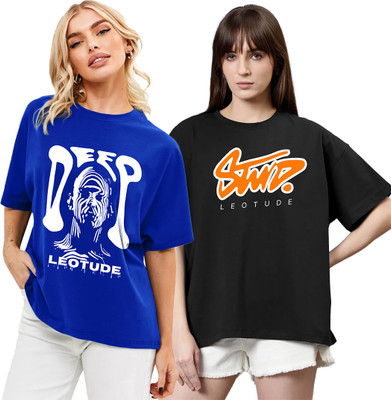 Leotude Printed Women Round Neck Multicolor T-Shirt