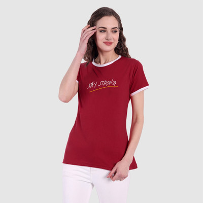 Moda Rapido Printed Women Round Neck Red T-Shirt