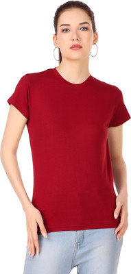 STYLESO Solid Women Round Neck Maroon T-Shirt