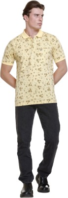 Otaya Plus Printed Men Mandarin Collar Yellow T-Shirt